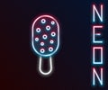 Glowing neon line Ice cream on stick icon isolated on black background. Sweet symbol. Colorful outline concept. Vector Royalty Free Stock Photo