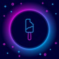 Glowing neon line Ice cream on stick icon isolated on black background. Sweet symbol. Colorful outline concept. Vector Royalty Free Stock Photo