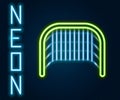 Glowing neon line Ice hockey goal with net for goalkeeper icon isolated on black background. Colorful outline concept