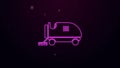 Glowing neon line Ice resurfacer icon isolated on purple background. Ice resurfacing machine on rink. Cleaner for ice