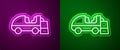 Glowing neon line Ice resurfacer icon isolated on purple and green background. Ice resurfacing machine on rink. Cleaner