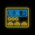 Glowing neon line icon showing a digital alarm clock with the time displayed on a screen Royalty Free Stock Photo