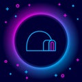 Glowing neon line Igloo ice house icon isolated on black background. Snow home, Eskimo dome-shaped hut winter shelter Royalty Free Stock Photo