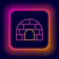 Glowing neon line Igloo ice house icon isolated on black background. Snow home, Eskimo dome-shaped hut winter shelter Royalty Free Stock Photo