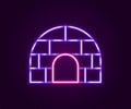 Glowing neon line Igloo ice house icon isolated on black background. Snow home, Eskimo dome-shaped hut winter shelter Royalty Free Stock Photo