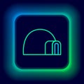 Glowing neon line Igloo ice house icon isolated on black background. Snow home, Eskimo dome-shaped hut winter shelter Royalty Free Stock Photo