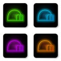 Glowing neon line Igloo ice house icon isolated on white background. Snow home, Eskimo dome-shaped hut winter shelter Royalty Free Stock Photo