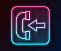 Glowing neon line Incoming call phone icon isolated on black background. Phone sign. Telephone handset. Vector