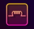 Glowing neon line Inductor in electronic circuit icon isolated on black background. Vector