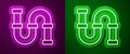 Glowing neon line Industry metallic pipe icon isolated on purple and green background. Plumbing pipeline parts of Royalty Free Stock Photo