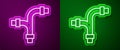 Glowing neon line Industry metallic pipe icon isolated on purple and green background. Plumbing pipeline parts of Royalty Free Stock Photo