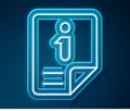 Glowing neon line Information icon isolated on blue background. Vector