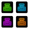 Glowing neon line Ink bottle icon isolated on white background. Calligraphy supplies for fountain pen. Black square Royalty Free Stock Photo