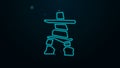 Glowing neon line Inukshuk icon isolated on black background. 4K Video motion graphic animation