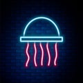 Glowing neon line Jellyfish icon isolated on brick wall background. Colorful outline concept. Vector Royalty Free Stock Photo