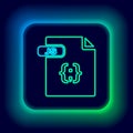 Glowing neon line JS file document. Download js button icon isolated on black background. JS file symbol. Colorful