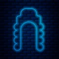 Glowing neon line Judge wig icon isolated on brick wall background. Medieval style antique. Vector Illustration Royalty Free Stock Photo