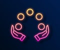 Glowing neon line Juggling ball icon isolated on black background. Vector