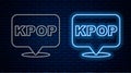 Glowing neon line K-pop icon isolated on brick wall background. Korean popular music style. Vector