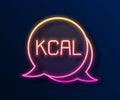 Glowing neon line Kcal icon isolated on isolated on black background. Health food. Vector