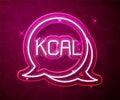 Glowing neon line Kcal icon isolated on isolated on red background. Health food. Vector