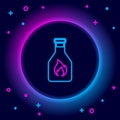 Glowing neon line Ketchup bottle icon isolated on black background. Colorful outline concept. Vector