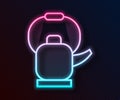 Glowing neon line Kettle with handle icon isolated on black background. Teapot icon. Vector Illustration