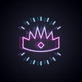 Glowing neon line King crown icon isolated on black background. Vector