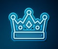 Glowing neon line King crown icon isolated on blue background. Vector Royalty Free Stock Photo