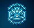 Glowing neon line King crown icon isolated on blue background. Vector Royalty Free Stock Photo