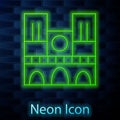 Glowing neon line Landmark of France Notre Dame de Paris icon isolated on brick wall background. Vector Royalty Free Stock Photo