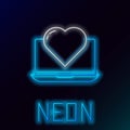 Glowing neon line Laptop with heart icon isolated on black background. Valentines day. Colorful outline concept. Vector Royalty Free Stock Photo