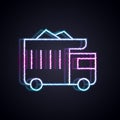 Glowing neon line Large industrial mining dump truck icon isolated on black background. Big car. Vector