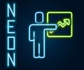 Glowing neon line Leader of a team of executives icon isolated on black background. Colorful outline concept. Vector Royalty Free Stock Photo