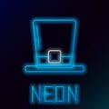 Glowing neon line Leprechaun hat icon isolated on black background. Happy Saint Patricks day. Colorful outline concept