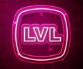 Glowing neon line Level game icon isolated on red background. Vector