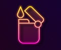 Glowing neon line Lighter icon isolated on black background. Vector
