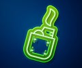 Glowing neon line Lighter icon isolated on blue background. Vector