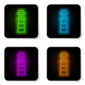 Glowing neon line Lighthouse icon isolated on white background. Black square button. Vector Royalty Free Stock Photo