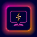 Glowing neon line Lightning bolt icon isolated on black background. Flash icon. Charge flash icon. Thunder bolt