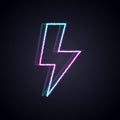 Glowing neon line Lightning bolt icon isolated on black background. Flash sign. Charge flash icon. Thunder bolt
