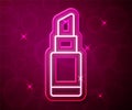 Glowing neon line Lipstick icon isolated on red background. 8 March. International Happy Women Day. Vector