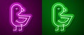 Glowing neon line Little chick icon isolated on purple and green background. Vector Royalty Free Stock Photo