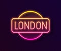 Glowing neon line London sign icon isolated on black background. Vector