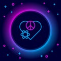 Glowing neon line Love peace icon isolated on black background. Hippie symbol of peace. Colorful outline concept. Vector Royalty Free Stock Photo