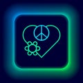 Glowing neon line Love peace icon isolated on black background. Hippie symbol of peace. Colorful outline concept. Vector Royalty Free Stock Photo