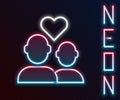 Glowing neon line Lover couple icon isolated on black background. Happy Valentines day. Colorful outline concept. Vector
