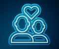 Glowing neon line Lover couple icon isolated on blue background. Happy Valentines day. Vector