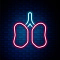 Glowing neon line Lungs icon isolated on brick wall background. Colorful outline concept. Vector