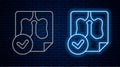 Glowing neon line Lungs x-ray diagnostics icon isolated on brick wall background. Snapshot of the lungs. Vector Royalty Free Stock Photo